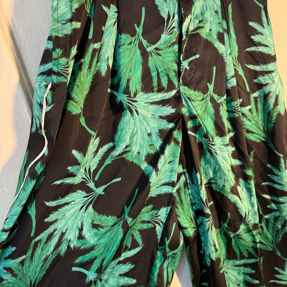 Green Tropical Palm Leaf Wide Leg Pants Black White Side Stripe Dopamine XS - Picture 4 of 11